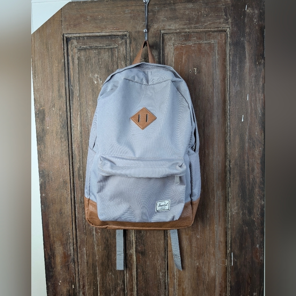 Herschel Supply Co Grey Backpack Brown Faux Leather Trim Classic School Bag